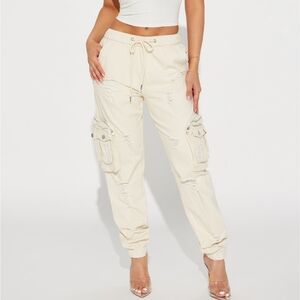 Fashion Nova Ivory Cargo Pants